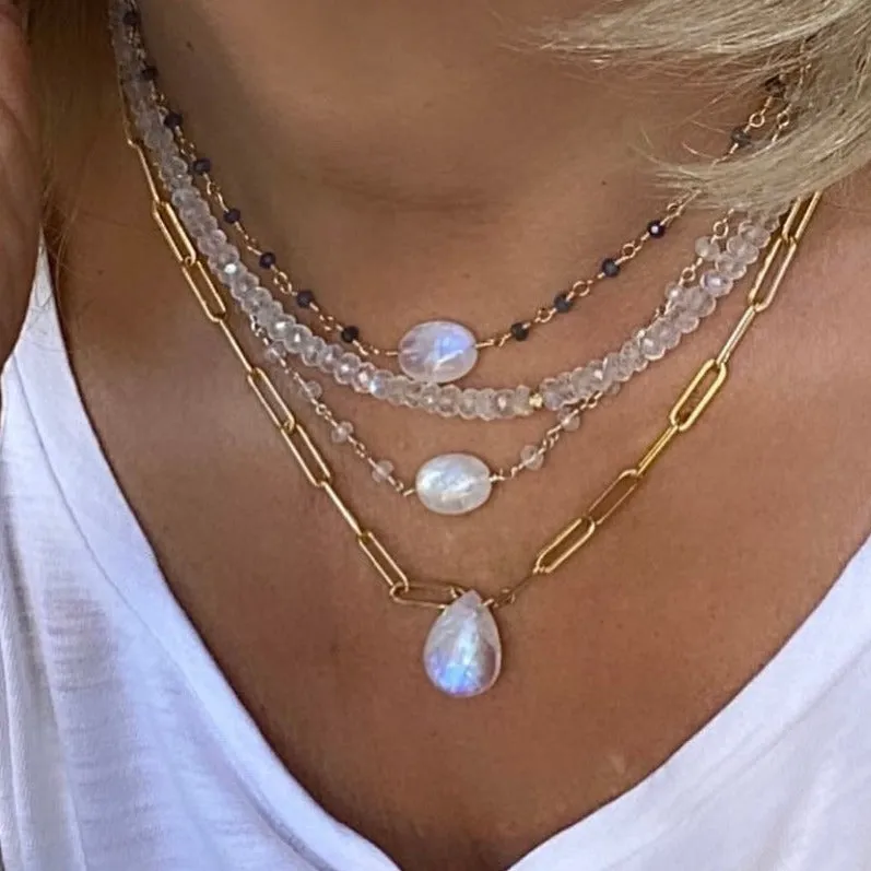 Gold Necklace with Moonstone Drop