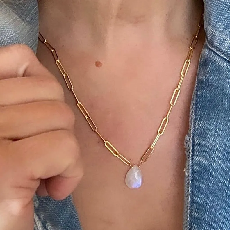 Gold Necklace with Moonstone Drop