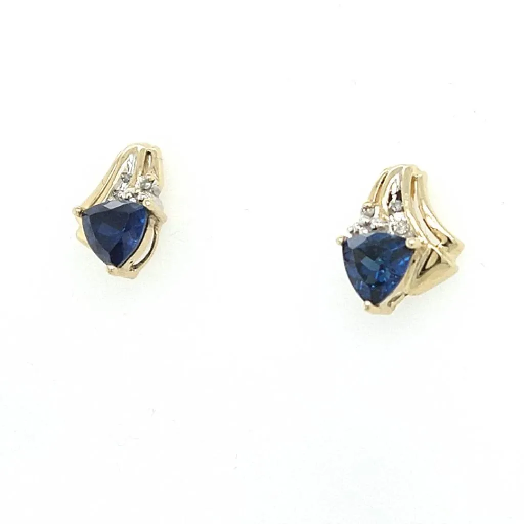 Gold With Trillion Sapphire Earrings