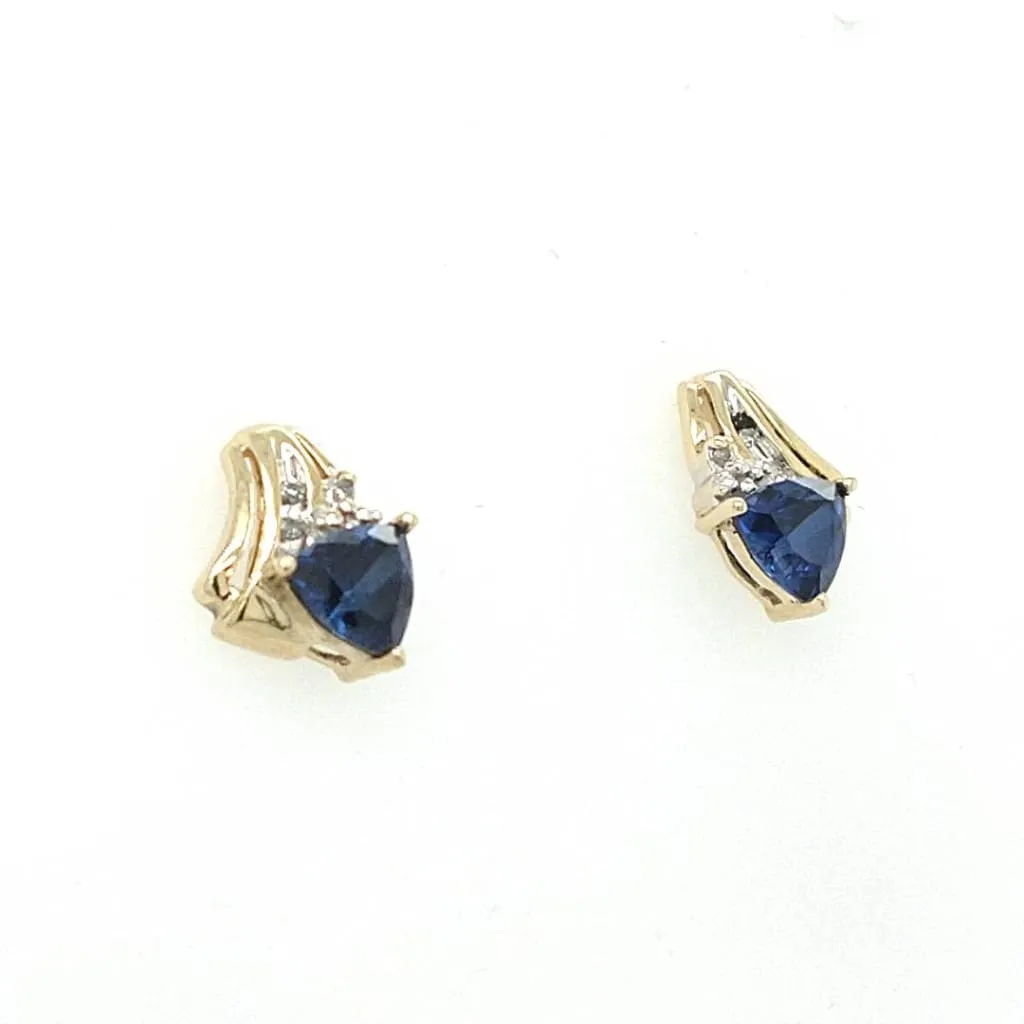 Gold With Trillion Sapphire Earrings