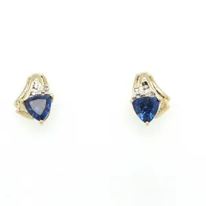 Gold With Trillion Sapphire Earrings