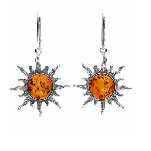 MILENA Earrings Silver and Baltic Amber Sun Large