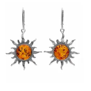 MILENA Earrings Silver and Baltic Amber Sun Large