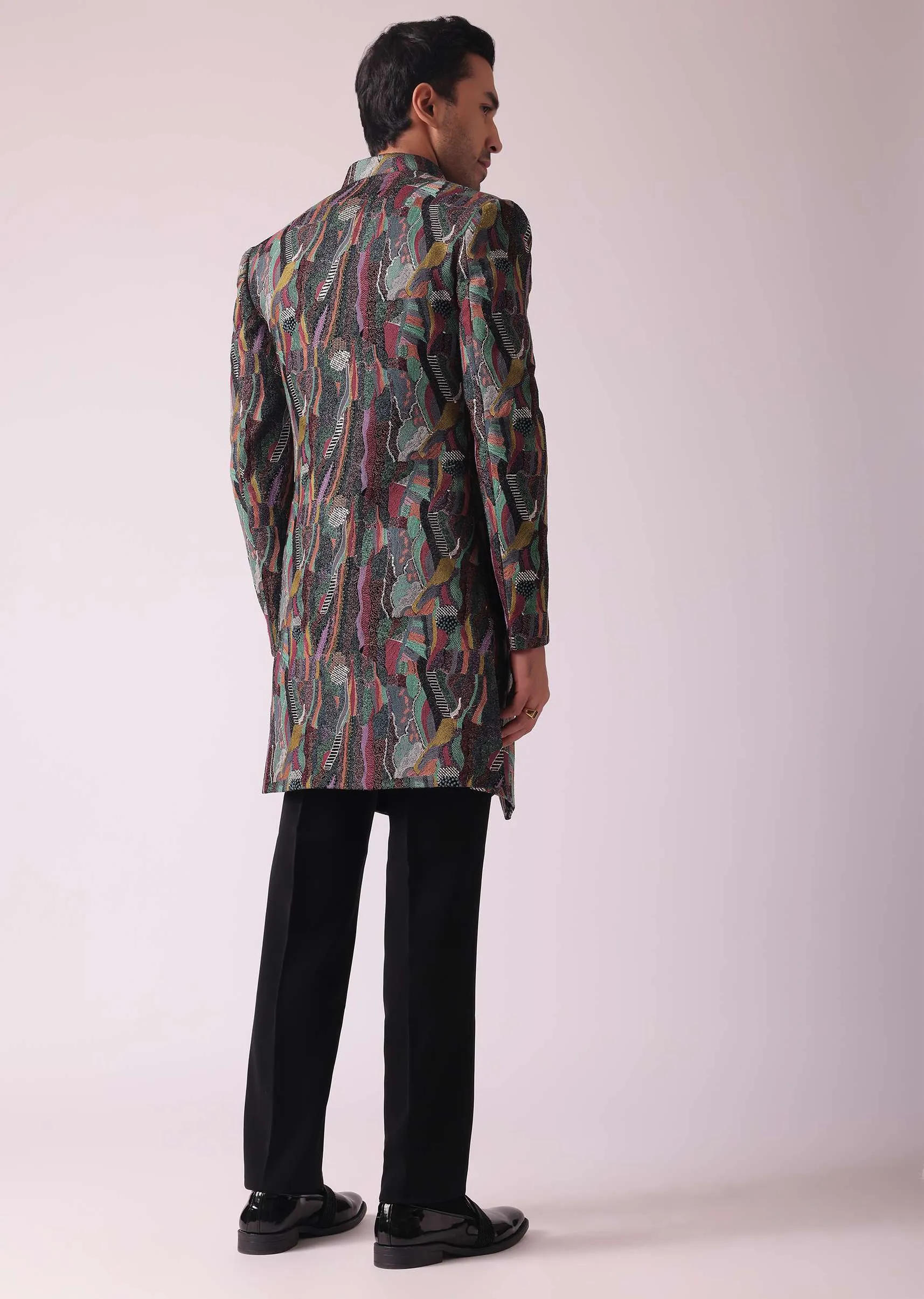 Multicolor Textured Indowestern In Velvet