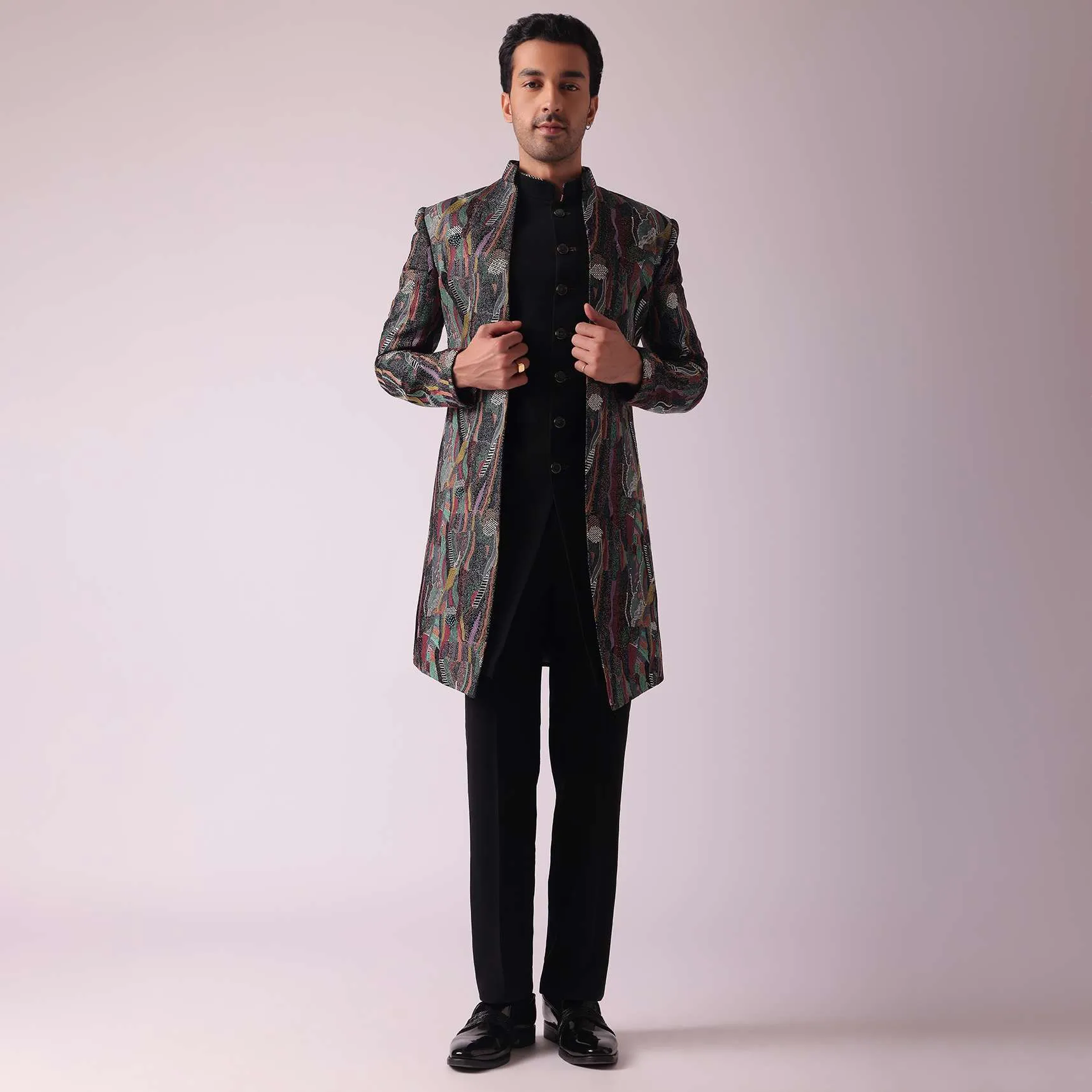 Multicolor Textured Indowestern In Velvet