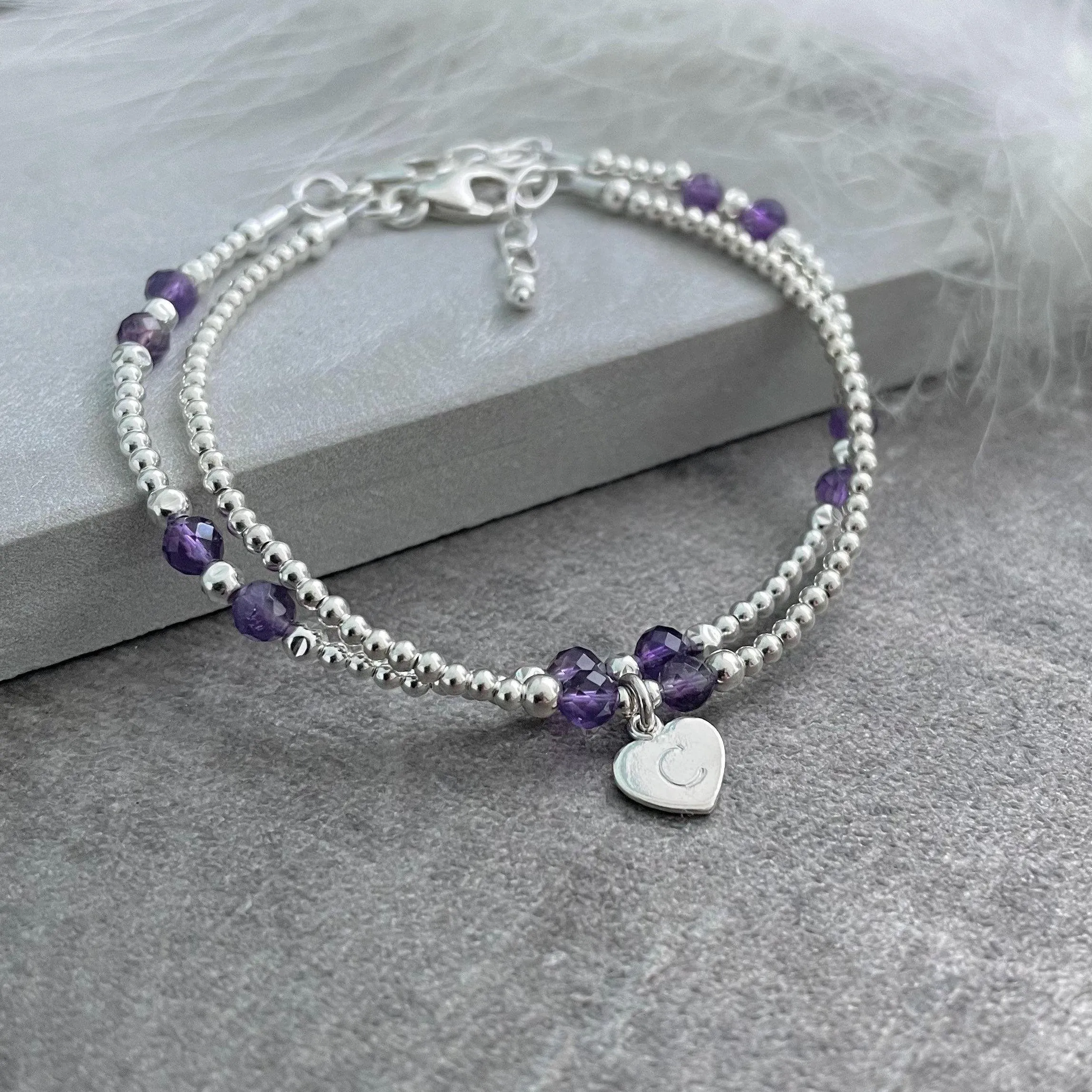 Personalised Birthstone Bracelet Set with Initial, Birthday gift for women