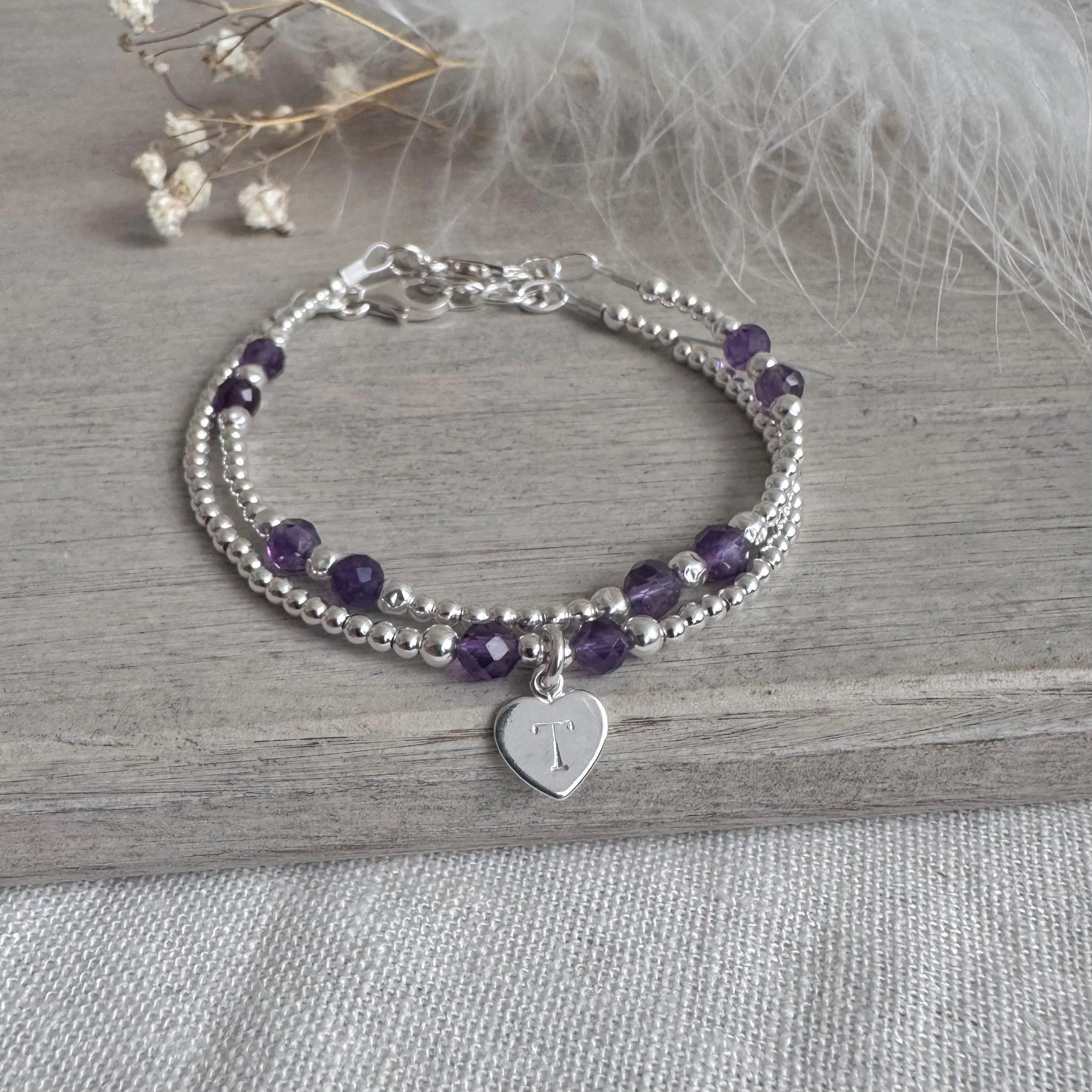 Personalised Birthstone Bracelet Set with Initial, Birthday gift for women