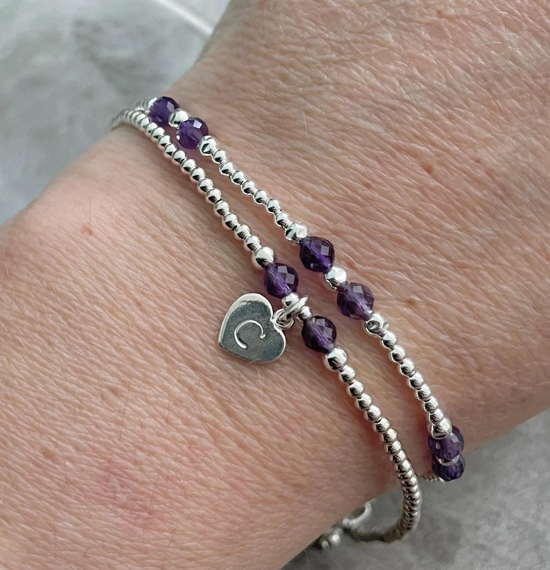 Personalised Birthstone Bracelet Set with Initial, Birthday gift for women