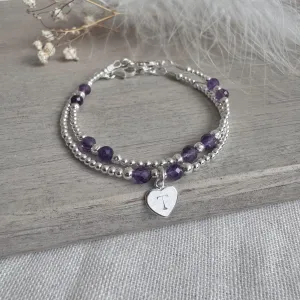 Personalised Birthstone Bracelet Set with Initial, Birthday gift for women