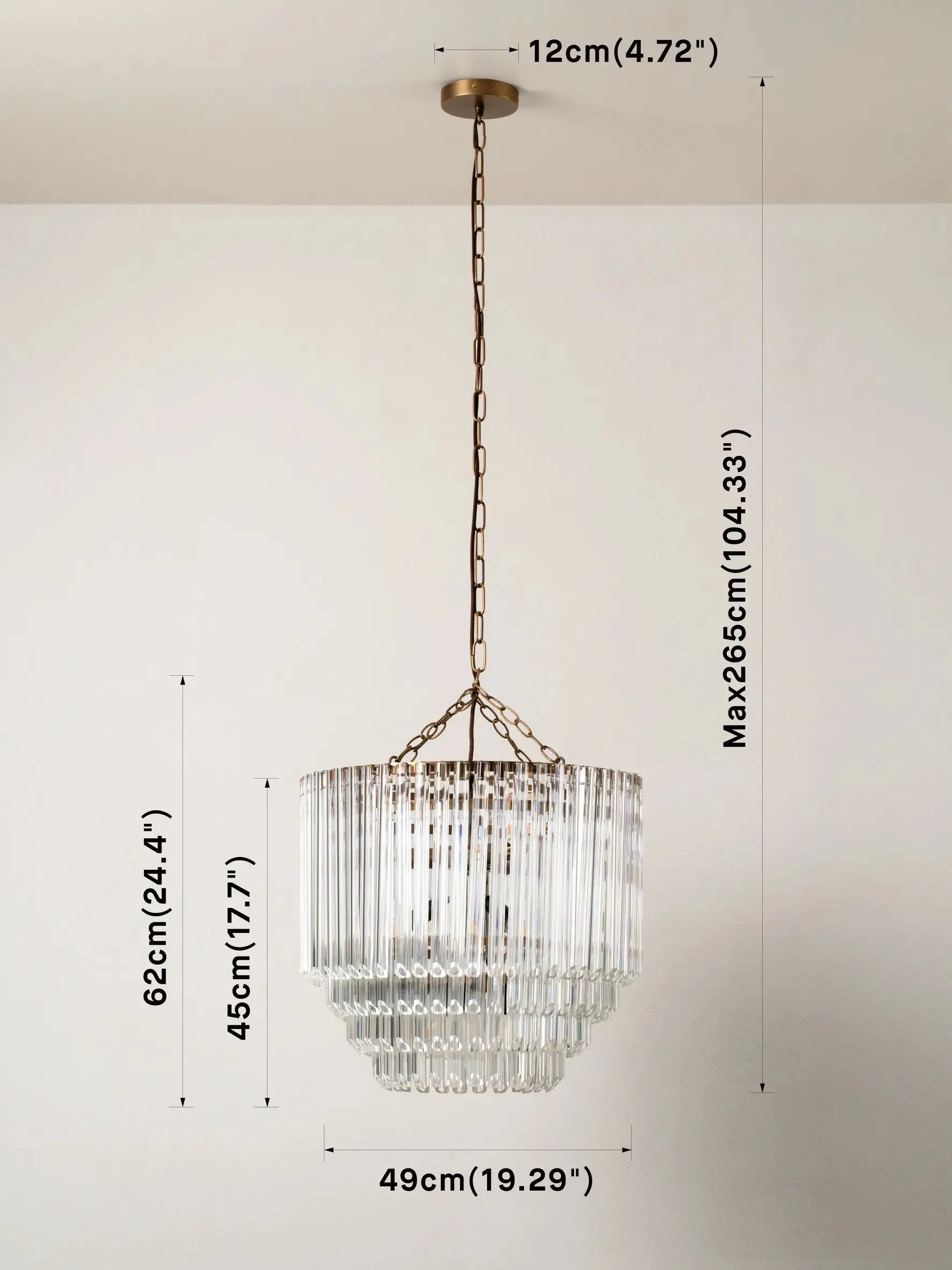 Petalia - 9 light aged brass and clear glass tube tall chandelier