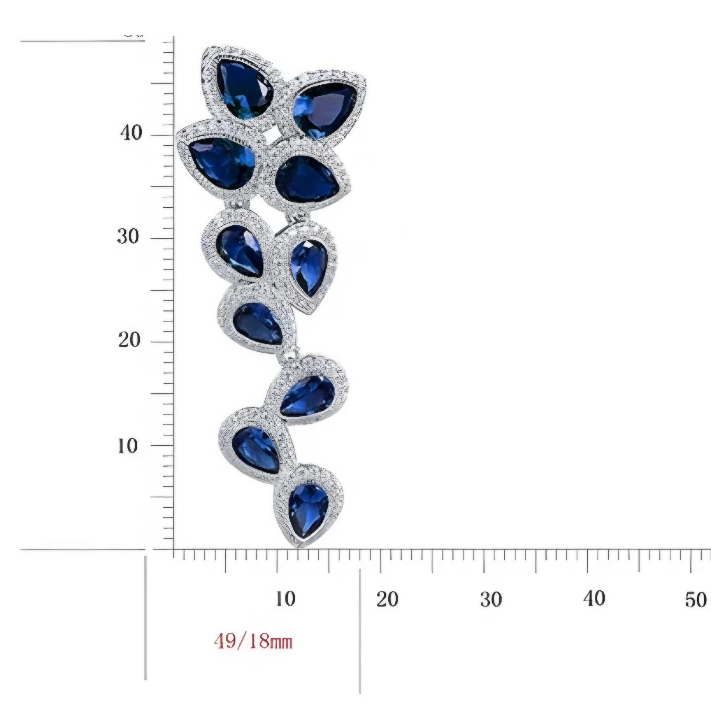 Rhodium Plated Sterling Silver Large Sapphire CZ Floral Earring