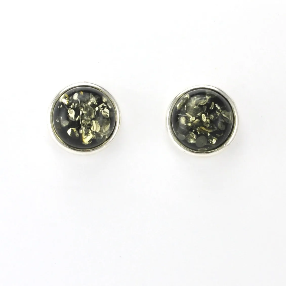 Sterling Silver Green Amber Round Post Earrings