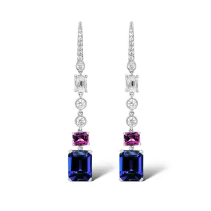 Tanzanite, Pink Sapphire and Diamond Drop Earrings